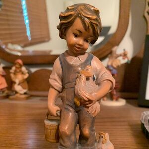 Boy with Goose Wooden Figurine
